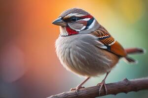 de crista vermelha pardal, passer montanus. generativo ai foto