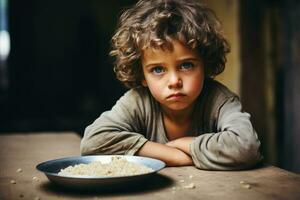 com fome morrendo de fome pobre pequeno criança olhando às a Câmera foto