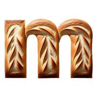 pão tipografia texto Projeto minúsculas alfabeto m, ai generativo foto