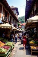 realista foto do Mercado preenchidas com exótico frutas, ai generativo