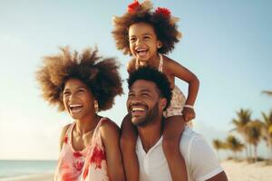 família feliz na praia foto