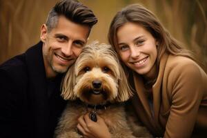 feliz família com cachorro foto