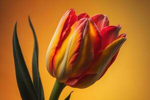 colorida tulipa flor em laranja fundo. tulipa fechar acima. generativo ai foto