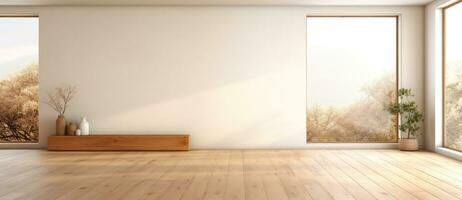 esvaziar quarto com pântano janela e de madeira chão foto