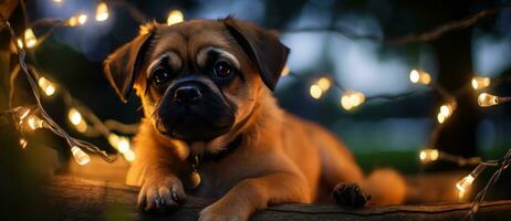 fofa cachorro com Magia luzes foto