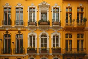 colorida janelas do uma típica casa dentro a cidade, ai generativo foto