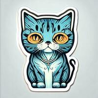 ilustração do uma gato com azul olhos dentro uma adesivo em uma branco fundo foto