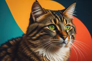 retrato do uma maine coon gato em uma colori fundo. generativo ai foto