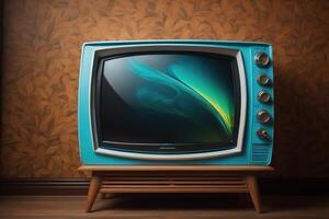 retro televisão em a parede fundo. generativo ai foto