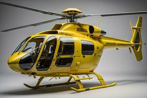 amarelo helicóptero em uma cinzento fundo. generativo ai foto