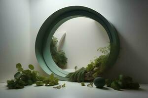 esvaziar quarto com verde plantas e volta espelho. generativo ai foto