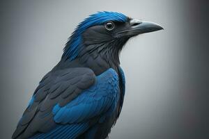 fechar acima retrato do uma Preto Raven, corvus corax. ai generativo foto