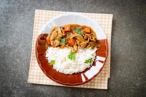 arroz curry japonês com carne de porco fatiada, cenoura e cebola