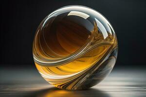 transparente cristal bola em uma de madeira mesa. ai generativo foto