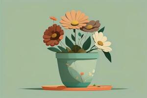 vaso de flores com margaridas. vetor ilustração dentro retro estilo. ai generativo foto