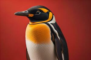 fofa pinguim em pé dentro frente do sólido cor fundo. ai generativo foto