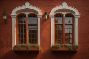 colorida janelas do uma típica casa dentro a cidade, ai generativo foto