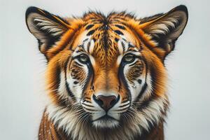 retrato do uma tigre em uma sólido cor fundo. fechar-se. ai generativo foto