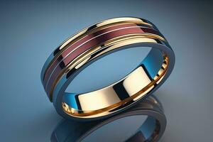 Casamento anel em uma sólido cor fundo. joia. ai generativo foto