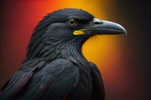 fechar acima retrato do uma Preto Raven, corvus corax. ai generativo foto