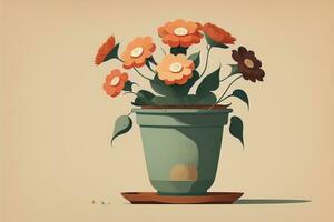 vaso de flores com margaridas. vetor ilustração dentro retro estilo. ai generativo foto