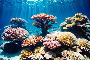 segredo oceano embaixo da agua mundo abundante com colorida coral recifes foto