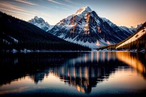 realista foto majestoso panorama do montanha lago com perfeito reflexão, ai generativo