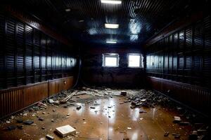 realista foto do destruído quebrado quarto interior