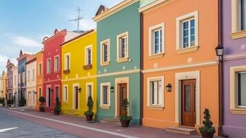 colorida reboco tradicional privado moradias em banda residencial arquitetura exterior generativo ai foto