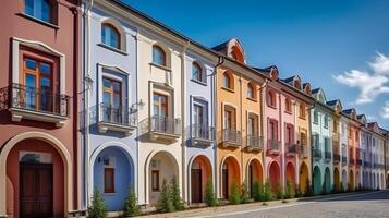 colorida reboco tradicional privado moradias em banda residencial arquitetura exterior generativo ai foto