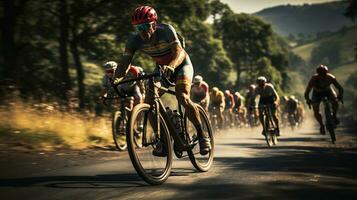 a viagem do uma profissional ciclista. generativo ai foto