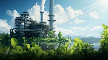 verde indústria fábrica abraçando baixo carbono pegada. generativo ai foto