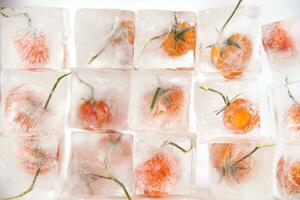 gelo cubos com tomates em topo foto