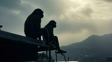 confuso macacos poleiro em carro cobertura dentro Gibraltar tentando para alcance cada de outros foto