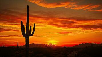 Sonora deserto pôr do sol com saguaro s silhueta iluminado foto