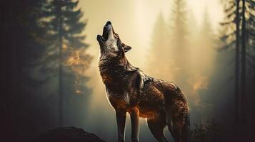 dia das Bruxas temático arte do Lobo silhueta contra nebuloso fundo foto