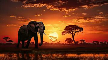 recortado africano elefante durante botsuana safári às africano pôr do sol foto