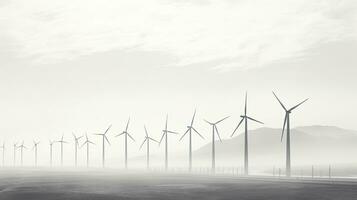 recortado moinhos de vento contra uma plano horizonte dentro uma Preto e branco fotografia foto