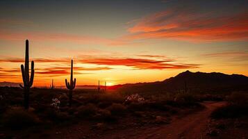 Sol configuração dentro Arizona s Sonora deserto perto Fénix foto