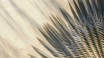 topo Visão do uma Palma folha sombra em arenoso pano de fundo com espaço para texto foto