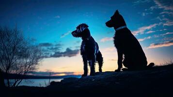 tarde azul hora ilumina cachorro dentro silhueta foto