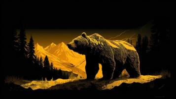 dourado silhueta do uma grisalho Urso foto