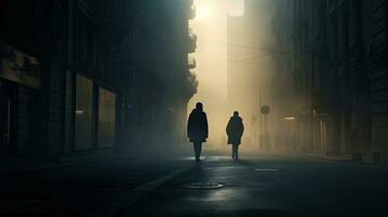 nebuloso Bilbao ruas com pessoas caminhando dentro Espanha foto