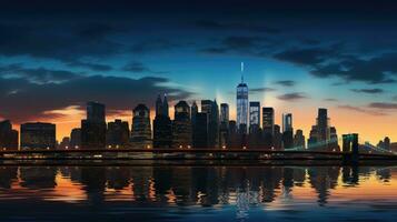 Novo silhueta do Novo Iorque cidade Horizonte durante crepúsculo foto