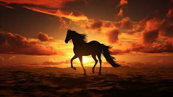 cavalo silhueta durante pôr do sol foto