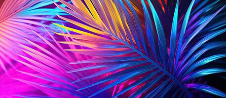 vibrante gradiente holográfico néon cores em tropical e Palma folhas mínimo surreal fundo para conceito arte foto