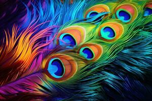 colorida pavão penas vívido fundo foto