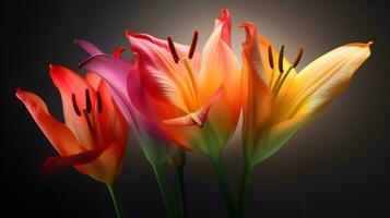 fechar acima do alguns arco Iris multicolorido tulipa flores em isolado em estúdio fundo. ai gerado foto