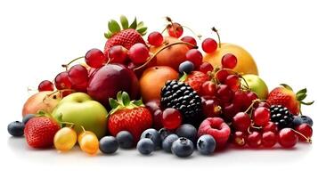 conjunto do fruta ou vários misturar saudável fruta isolado em branco fundo. sortimento do fruta. ai gerado foto