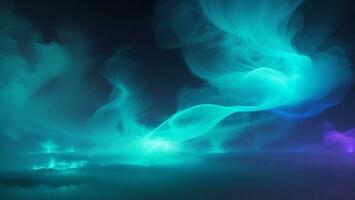 abstrato azul e verde fumaça em Sombrio fundo ai gerado foto